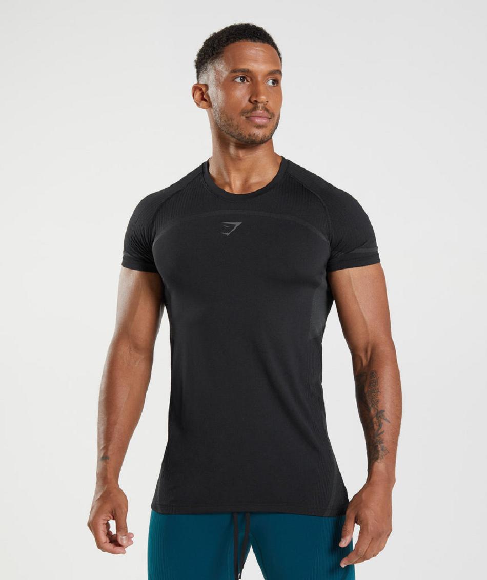 T Shirts Męskie Gymshark 315 Seamless Czarne | PL 3904KOR